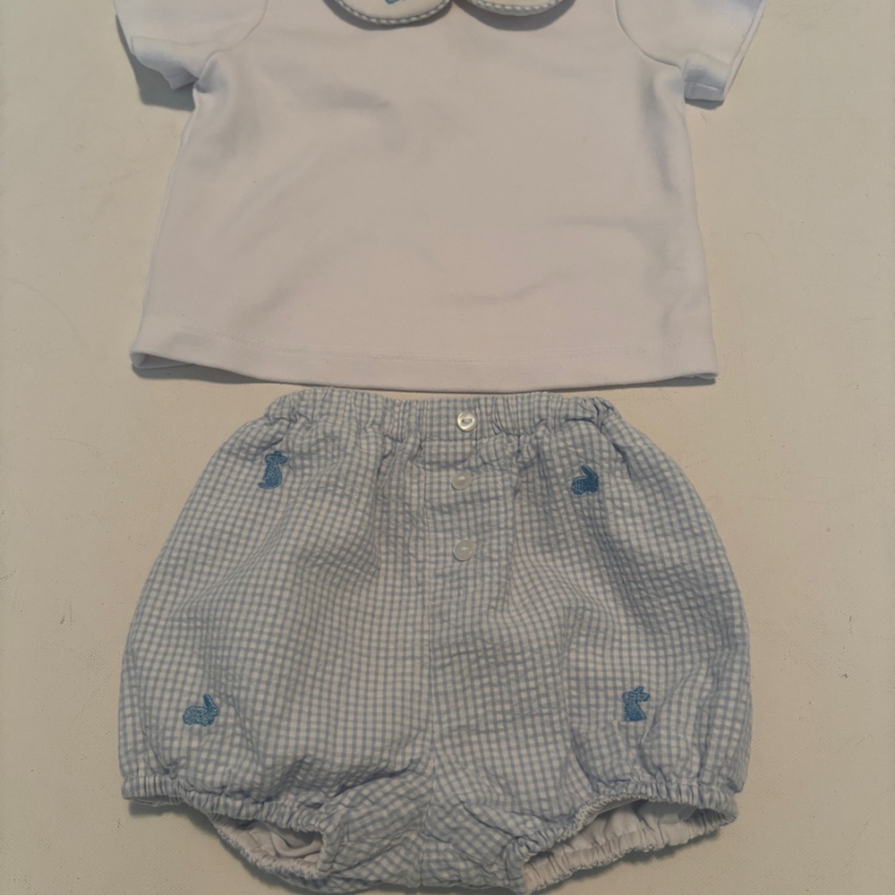 Infant boys Bunny set White and Blue Matching Set.